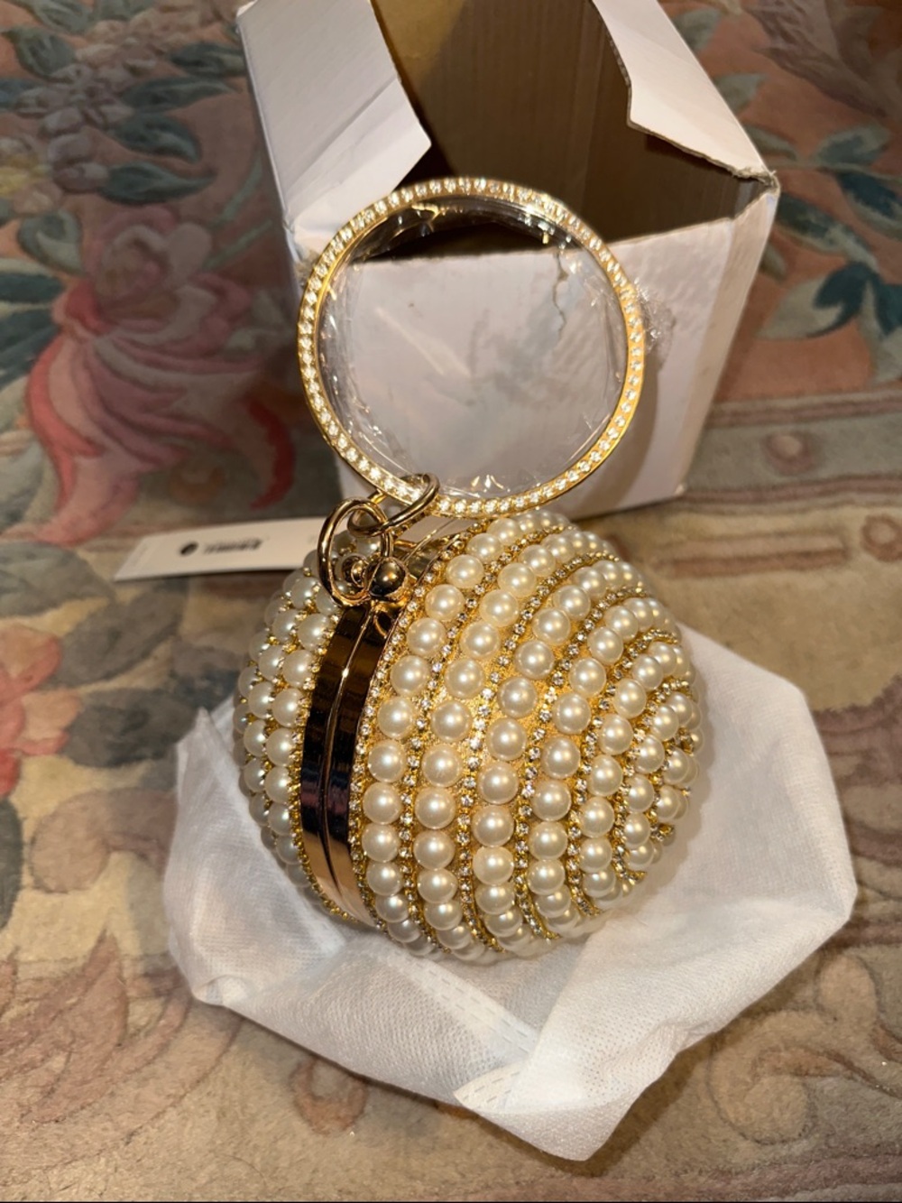 Aqua Gold Pearl-Embellished Sphere Wristlet Clutch